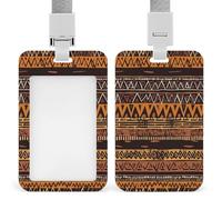 African Mud Cloth Tribal ID Badge Holder Waterproof Card Protector Push-Pull Slot Work ID Card Holder with Lanyard Personalized Detachable Card Holders for Office Corporate Use