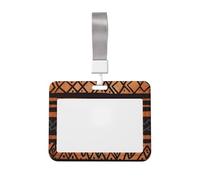 African Mud Cloth Tribal ID Badge Holder with Breakaway Lanyard, Horizontal Hard Plastic ID Card Case Protector Waterproof Name Card Holder Work Badge Sleeve for Teacher Nurse Office