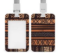 African Mud Cloth Tribal Id Badge Holder with Lanyard, Clear Vertical Card Protector Waterproof, Breakaway Safety Neck Strap, Heavy Duty Name Tag Holder for Nurse Teacher Officer Staff Women Men