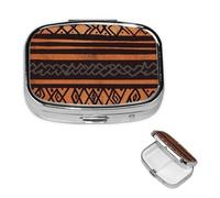 African Mud Cloth Tribal Pill Box 2 Compartment Medicine Pill Organizer Square Pill Case for Purse & Pocket Travel Pillbox Portable Metal Medicine Vitamin Fish Oil Organizer Unique Gift
