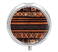 African Mud Cloth Tribal Pill Box 3 Compartment Round Small Pill Box for Pocket Purse Metal Travel Pill Case Portable Daily Pill Organizer Cute Compact Medicine Organizer Mini Pill Container
