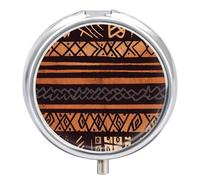 African Mud Cloth Tribal Pill Box 3 Compartment Travel Pill Organizer 3 Times A Day Cute Mini Pill Case for Purse & Pocket Portable Metal Medicine Box with Mirror Round Daily Medicine Vitamin Containe