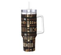 African Mud Cloth Tribal Print 40oz with Straw and Lid, Stainless Steel Double Wall Vacuum Insulated Coffee Mug for Hot and Cold Coffee, Travel Mug with Handle