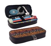 African Mud Cloth Tribal Print Leather Cosmetic Bag, Leather Flap Case, Spacious Coin Purse, Storage Bag, Black, One Size