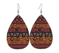 African Mud Cloth Tribal Print Leather Dangle Earrings for Women - Lightweight Teardrop Fashion Statement Earrings