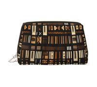 African Mud Cloth Tribal Print Premium Leather Toiletry Travel Pouch with Waterproof Portable Pouch Open Flat Makeup Bag
