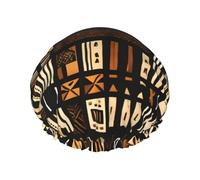 African Mud Cloth Tribal Print Shower Essentials Bonnet For Women, Large Washable Elastic Band Bath Hair Wrap Shower Cap
