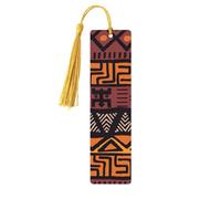 African Mud Cloth Tribal Print Wooden Bookmark with Tassel Funny Book Mark for Book Lovers Readers 5pieces