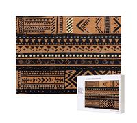 African Mud Cloth Tribal Printed 500 Pieces Jigsaw Puzzle with Storage Box, Wooden Puzzle for Adults and Kids, Family Fun Decorative Game, 52x38 CM