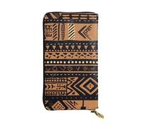 African Mud Cloth Tribal Printed Leather Wallet with 12 Card Holder and 4 Money Clip, Long Clutch for Men Women