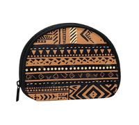 African Mud Cloth Tribal Printed Mini Coin Pouch, Shell Shape Zip Around Wallet, Small Zipper Pouch for Cash, Cards, Keys, Lipstick, Storage Pouch, Travel Organizer