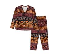 African Mud Cloth Tribal Printing Comfortable Pajama Set For Women Ideal For Sleeping Lounging Women'S Long Sleeved Black