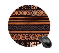 African Mud Cloth Tribal Round Mouse Pad, Non-Slip Rubber Base Waterproof Washable, Computer Mouse Mat for Office Gaming Studying, Premium-Textured Durable Portable Circle Mousepad for Desktop PC Note