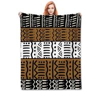 African Mudcloth Blanket, Boho Modern Abstract Geometric Tribal Africa Ethnic Pattern Bohemian Brown Fleece Fannel Throw Blankets for Sofa Bed Chair Couch Bedroon Living Room Girls Gifts, 40"x50" Inch