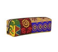 African National Patterns Leather Pencil Case Stationery Bag Pen Holder for Work & Office Zippered Pen Pouch