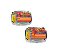 African National Patterns Pill Box 2 Compartment Medicine Pill Case,Travel Pill Organizer, Small Metal Pill Case Portable Pill Box, Perfects Gift for Anyone in Need