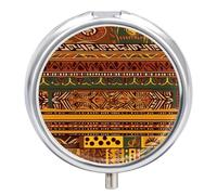 African National Patterns Pill Box 3 Compartment Small Pill Case with Mirror for Purse & Pocket Travel Medicine Organizer Daily Medication Container Portable Pillbox Metal Medicine Box Round Meds Case