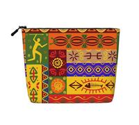 African National Patterns Portable Makeup Case Fake Hemp, Women's Travel Organizer Large Capacity Zippered Pouch