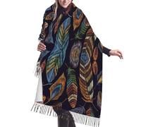 African National Patterns Premium Faux Cashmere Tassel Shawl,Warm Tassel Wrap And Shawl Blanket, Peacock Feather, One Size