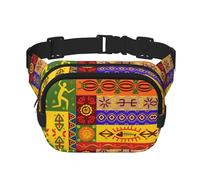 African National Patterns Print Fashion Waist Packs Square Layer Waist Bag Black Belt Bag with Adjustable Strap, Black, One Size