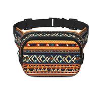 African National Patterns Print Fashion Waist Packs Square Layer Waist Bag Black Belt Bag with Adjustable Strap, Black, One Size