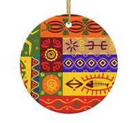 African National Patterns Print Personalized Christmas Decorations,Round Ceramic Decorations,Home Decoration Pendants
