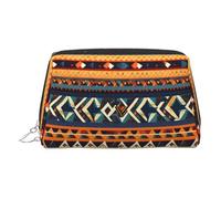 African National Patterns Print Premium Leather Toiletry Travel Pouch with Waterproof Portable Pouch Open Flat Makeup Bag