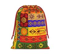 African National Patterns Print Santa Sack Drawstring Bags For Presents, Reusable Plush Holiday Fabric Gift Bags- L Size
