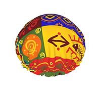 African National Patterns Print Shower Cap - Reusable, Double Layer, Hotel Travel Essentials, Salon Shower Hat Accessories L