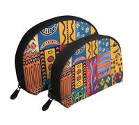 African National Patterns Print Small Purses 2Pcs Portable Coin Purse Makeup Bag Soft Vacation Pouch Change Holder Wallet with Zipper Portable for Shopping Travel Party Cosmetic Bag