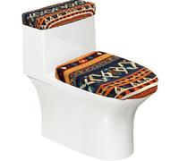 African National Patterns Print Toilet Lid Cover Set of 2 Pieces Washable Stretch Universal Fits for Home Decoration