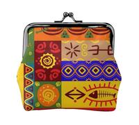 African National Patterns Printed Faux Leather Coin Purse Vintage Kiss Lock Change Wallet for Women Card Cash Organizer