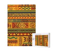 African National Patterns Printed Jigsaw Puzzle with Storage Box, Wooden Puzzle for Adults and Kids, 300 Pieces Family Fun Decorative Game, 28x40 CM