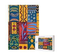 African National Patterns Printed Jigsaw Puzzle with Storage Box, Wooden Puzzle for Adults and Kids, 300 Pieces Family Fun Decorative Game, 28x40 CM