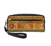 African National Patterns Printed Leather Makeup Bags with Wrist Strap Portable Travel Toiletry Bag Cosmetic Organizer Bag for Women