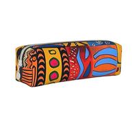 African National Patterns Printed Leather Pencil Case Simple Pen Pencil Pouch Office Large Pencil Bag Stationery Box for Men Women Teens Students