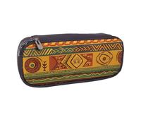 African National Patterns Printed Pu Leather Pencil Case Box Flip Pen Bag and Makeup Cosmetic Holder for Girls Boys School Students