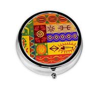 African National Patterns This Small, Printed, Round Pill Box is a Portable Pill and Vitamin Organizer Perfect for Pockets, Purses, and Travel.