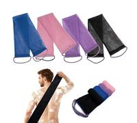 African Net Sponge 4 Pack with Knots, 31.5'' Extra Long Nylon African Body Scrubber with Rope Handles, Reusable Exfoliating Wash Net for Daily Shower, 4 Colours (Pink/Blue/Black/Purple)
