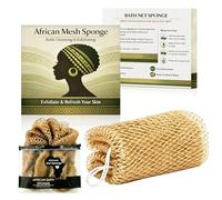 African Net Sponge Authentic - 1 Pcs Exfoliating Bath Net Body Scrubber with Knots, Long Shower Loofah Washcloth Sponges for Back Scrubbing (Beige)