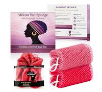 African Net Sponge Authentic - 2 Pcs Exfoliating Bath Net Body Scrubber with Knots, Long Shower Loofah Washcloth Sponges for Back Scrubbing (2 - Fluorescent Pink & Light Pink)