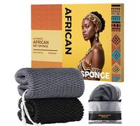 African Net Sponge Authentic - 2 Pieces Body Back Scrubber Bath Sponge with Knots - Afro Loofah Exfoliating Wash Cloth for Shower - African Body Care Daily Use Bathing Accessories