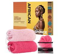 African Net Sponge Authentic - 2 Pieces Body Back Scrubber Bath Sponge with Knots - Afro Loofah Exfoliator Wash Cloth - African Body Care Daily Use Bathing Accessories (Pink & Baby Pink)