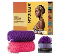 African Net Sponge Authentic - 2 Pieces Body Back Scrubber Bath Sponge with Knots - Afro Loofah Exfoliator Wash Cloth - African Body Care Daily Use Bathing Accessories (Pink & Purple)