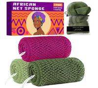 African Net Sponge Authentic, 3 Pieces Exfoliating Scrubber Bath Sponge for All Skin Types, Back Scrubber Loofah Washcloth for Shower, Gentle Exfoliation (Dark Green,Light Green,Rose Red)