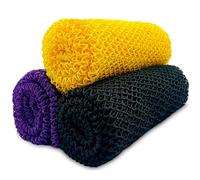 African Net Sponge Authentic,3Pack Loofah Exfoliating Body Scrubber Bath Sponge (Black、Yellow、Purple)