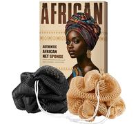 African Net Sponge Authentic - Afro Scrub Exfoliating Net Sponge with Knots - 2 Pieces African Bath Sponges for Body Scrubber Exfoliator - Back Washer for Shower Accessories
