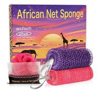 African Net Sponge Authentic Exfoliating - Exfoliating Body Scrub Bath Sponge Back Scrubber Washcloth for Shower Toiletry Bag Real Afroscrub Exfoliator Bathing Care Accessories Purple + Pink ARCH&M