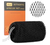 African Net Sponge Authentic with Knots -1-Pack Exfoliating Body & Back Scrubber, Long Loofah Bath Sponge for Deep Cleansing & Dead Skin Removal (Black)