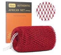 African Net Sponge Authentic with Knots - 1-Pack Exfoliating Body & Back Scrubber, Long Loofah Bath Sponge for Deep Cleansing & Dead Skin Removal, Shower Accessories for Women & Men (red)